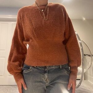 Orange-Brown Balloon Sleeve Sweater